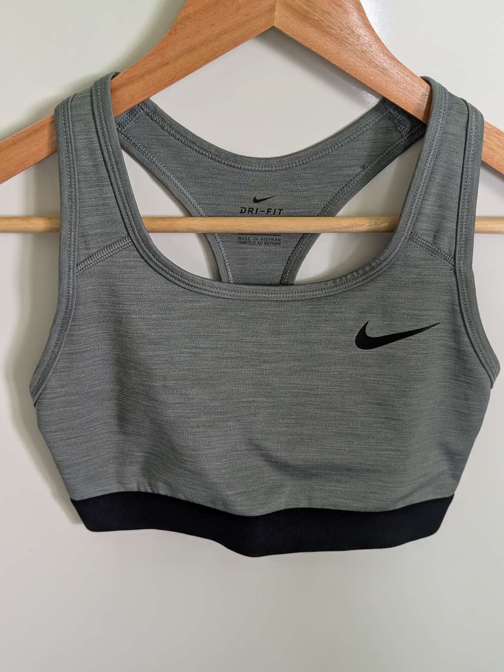 Nike Gray Dri-FIT Racerback Sports Bra with Black Band - Small